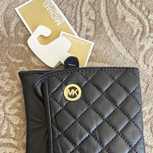 Michael Kors Quilted Black Gloves with Gold Accent - Picture 8 of 8